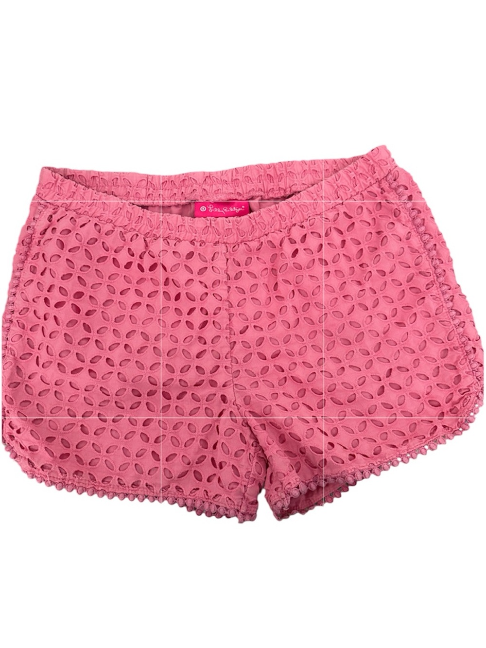 Girls High-Rise Pink Eyelet Lace Shorts with Scalloped Hem